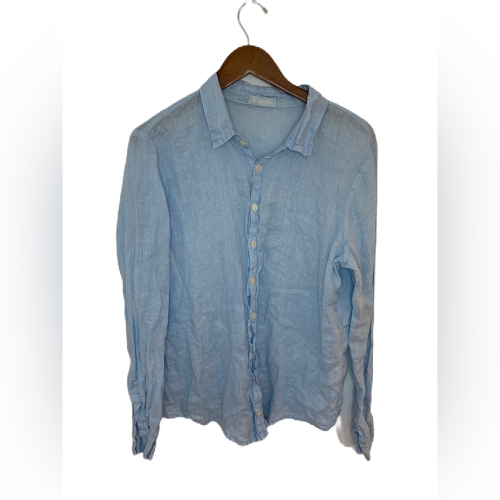 CP Shades 100% Linen Women’s Button Up Shirt Large Blue Relaxed
